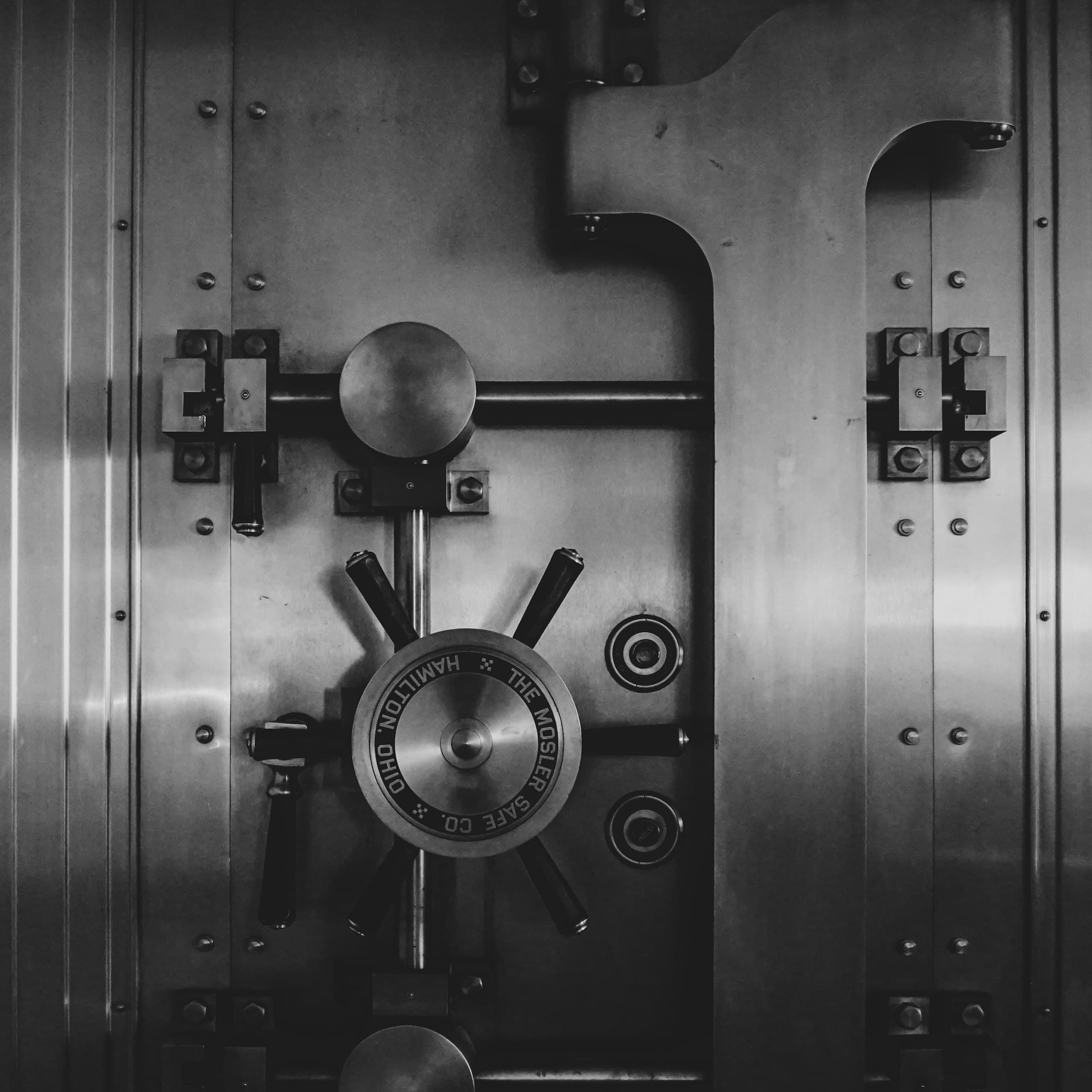 The steel door of a bank vault